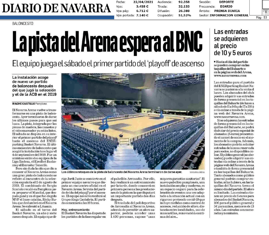 Fotografía del pantallazo de la noticia en la edición impresa del Diario de Navarra