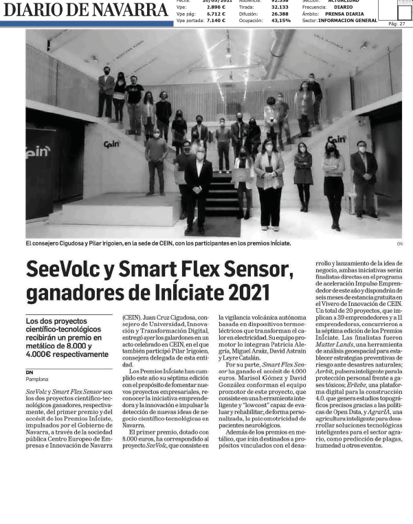 Fotografía del pantallazo de la noticia en la edición impresa del Diario de Navarra