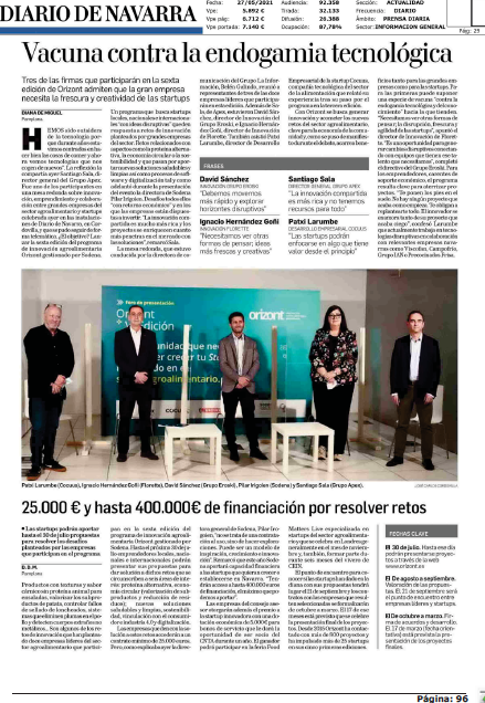 Fotografía del pantallazo de la noticia en la edición impresa del Diario de Navarra