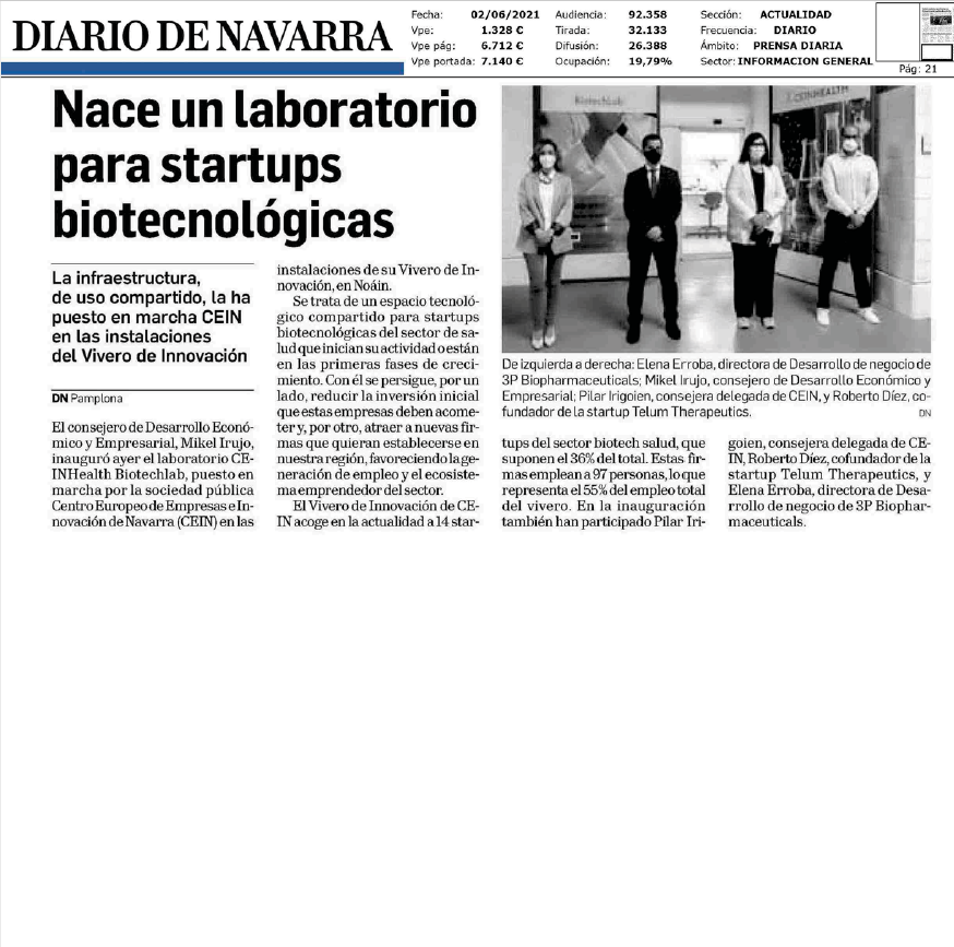 Fotografía del pantallazo de la noticia en la edición impresa del Diario de Navarra