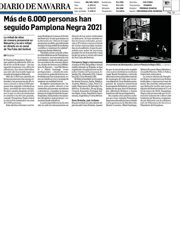 Fotografía del pantallazo de la noticia en la edición impresa del Diario de Navarra