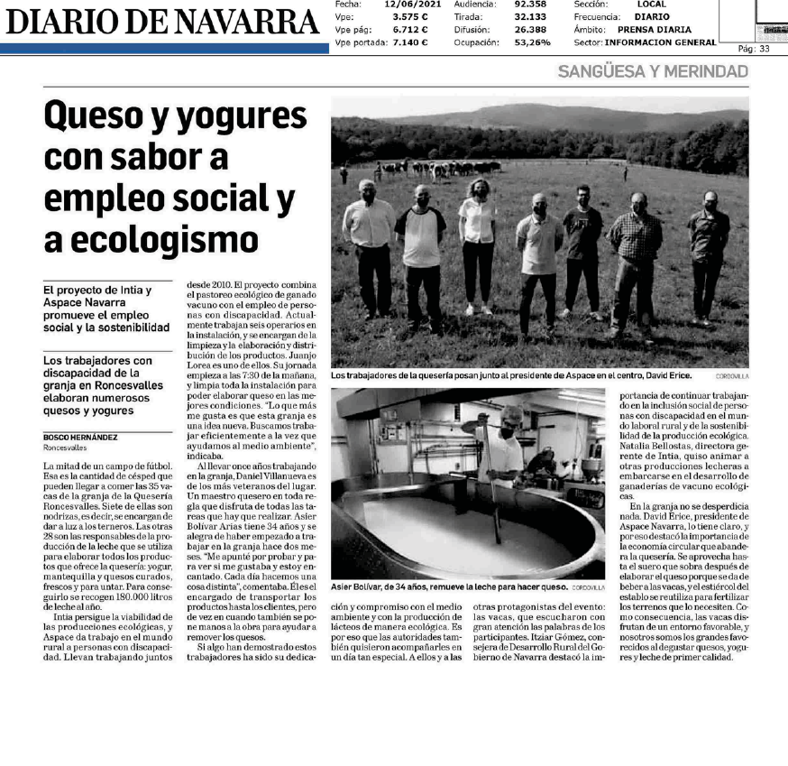 Fotografía del pantallazo de la noticia en la edición impresa del Diario de Navarra