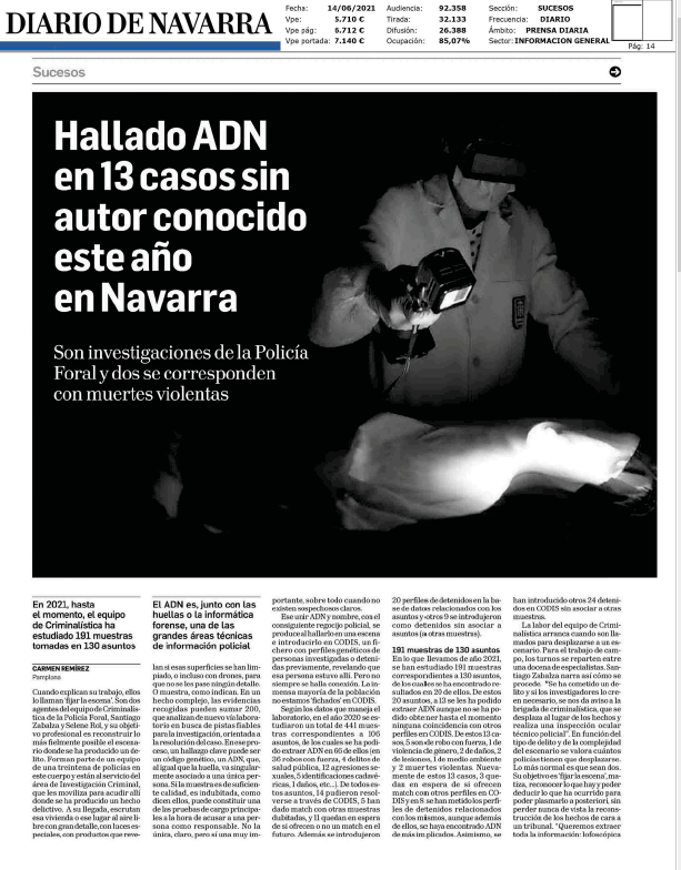 Fotografía del pantallazo de la noticia en la edición impresa del Diario de Navarra