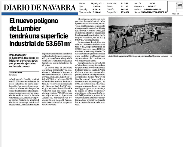 Fotografía del pantallazo de la noticia en la edición impresa del Diario de Navarra