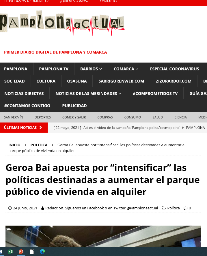 Fotografía del pantallazo de la noticia en la edición online de Pamplona Actual