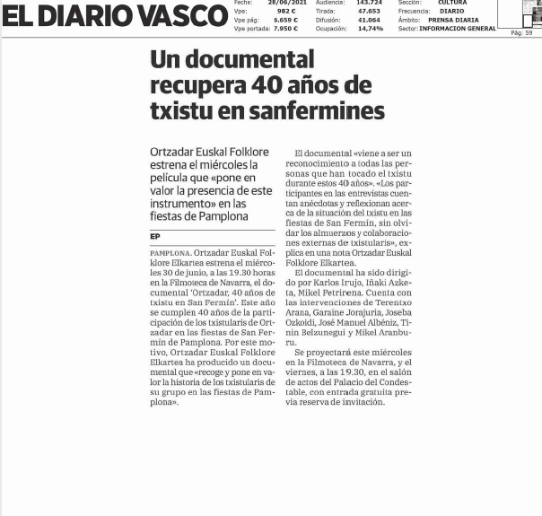 Fotografía del pantallazo de la noticia en la edición impresa del Diario Vasco