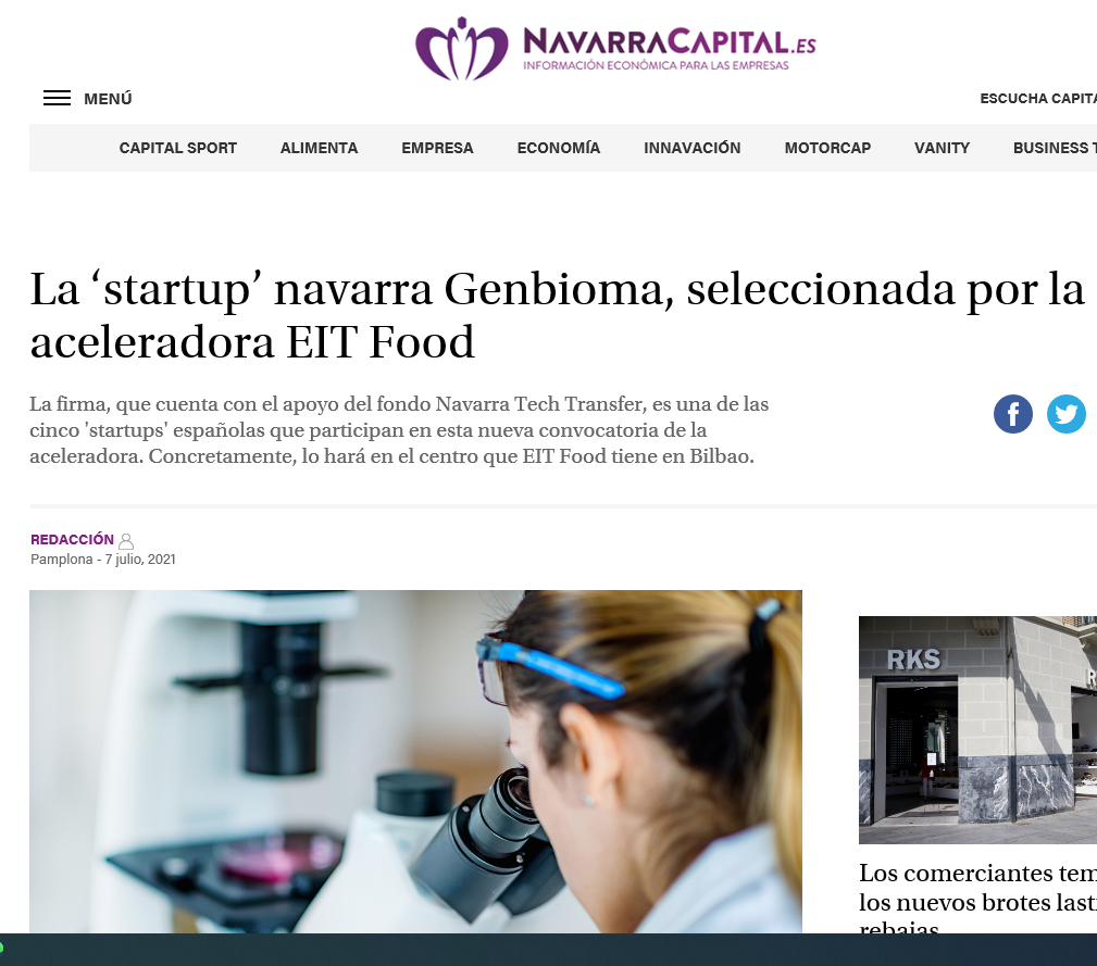 Fotografía del pantallazo de la noticia en la edición digital de Navarra Capital.