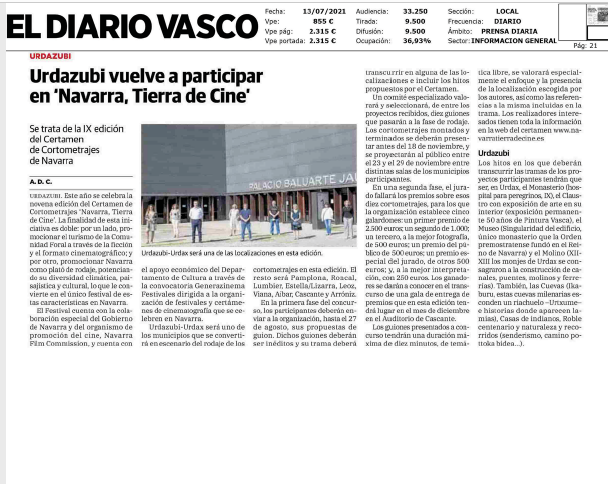Fotografía del pantallazo de la noticia en la edición impresa del Diario Vasco