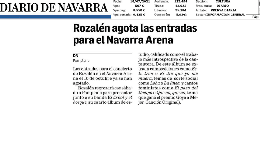 Fotografía del pantallazo de la noticia en la edición impresa del Diario de Navarra