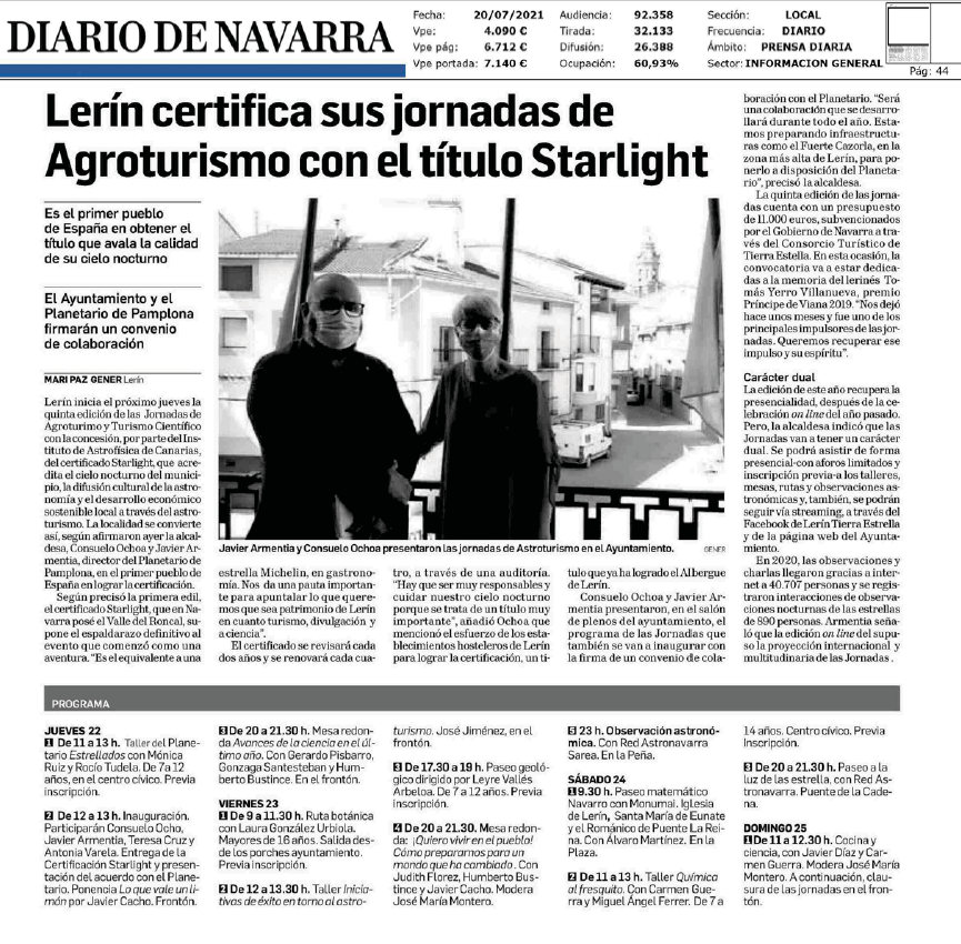Fotografía del pantallazo de la noticia en la edición impresa del Diario de Navarra