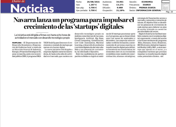 Fotografía del pantallazo de la noticia en la edición impresa del Diario de Noticias