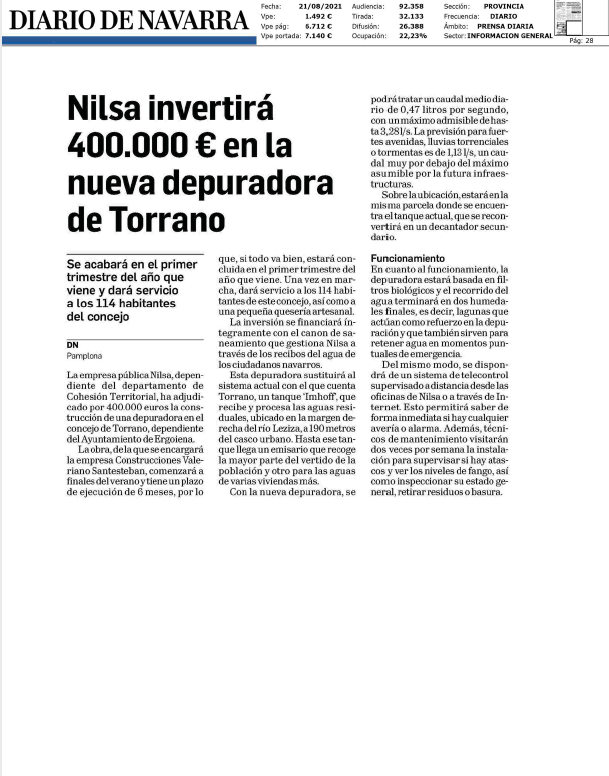 Fotografía del pantallazo de la noticia en la edición impresa del Diario de Navarra
