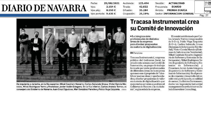 Fotografía del pantallazo de la noticia en la edición impresa del Diario de Navarra