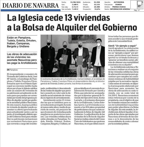 Fotografía del pantallazo de la noticia en la edición impresa del Diario de Navarra