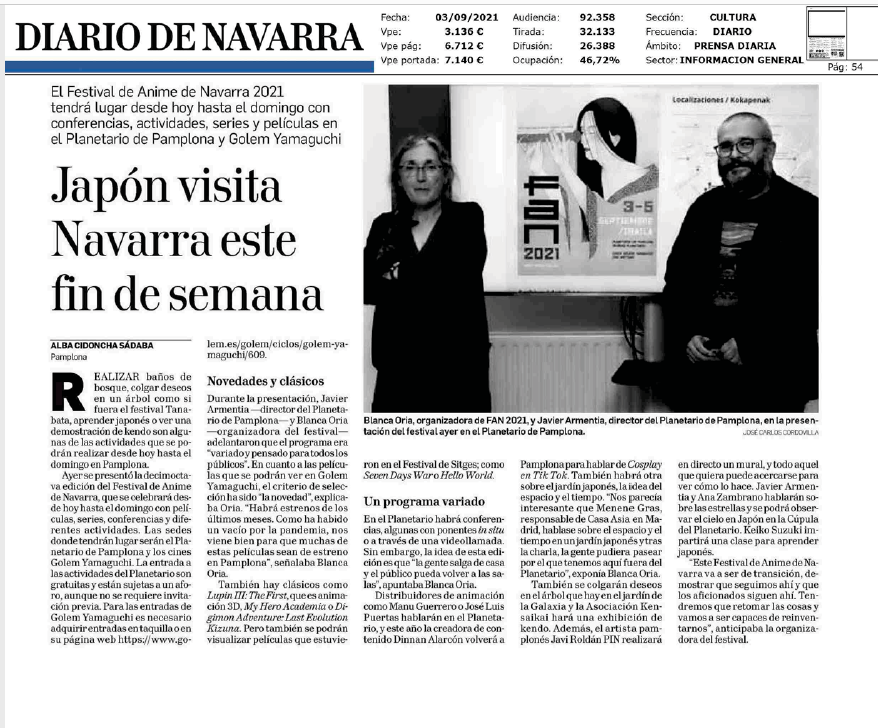 Fotografía del pantallazo de la noticia en la edición impresa del Diario de Navarra