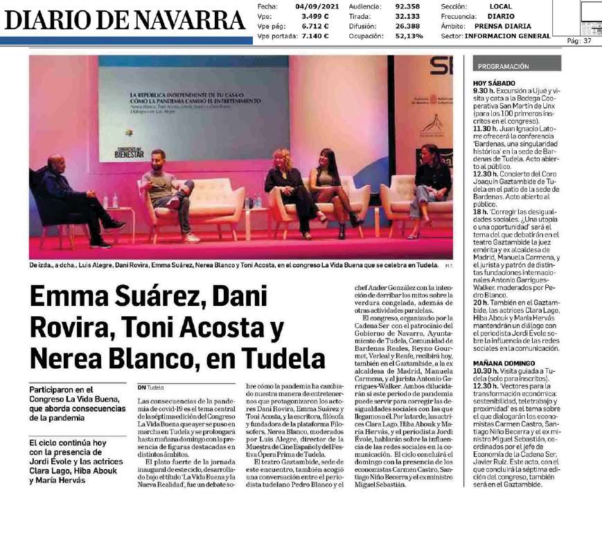 Fotografía del pantallazo de la noticia en la edición impresa del Diario de Navarra