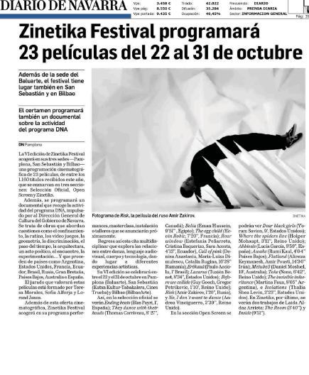 Fotografía del pantallazo de la noticia en la edición impresa del Diario de Navarra