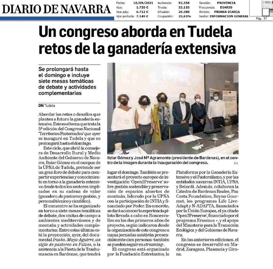 Fotografía del pantallazo de la noticia en la edición impresa del Diario de Navarra