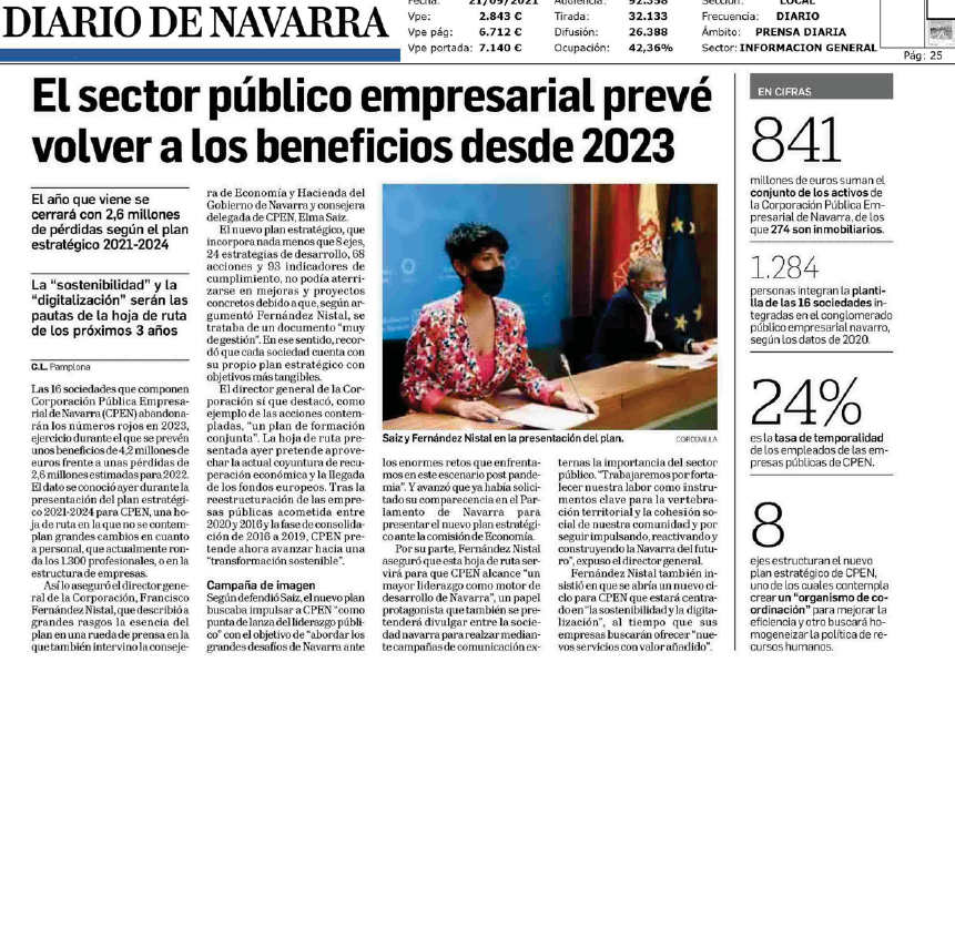 Fotografía del pantallazo de la noticia en la edición impresa del Diario de Navarra