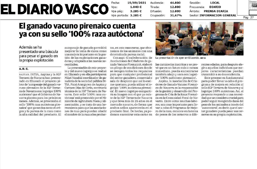 Fotografía del pantallazo de la noticia en la edición impresa del Diario Vasco