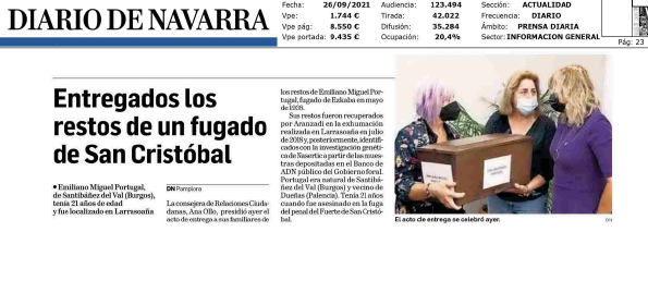 Fotografía del pantallazo de la noticia en la edición impresa del Diario de Navarra