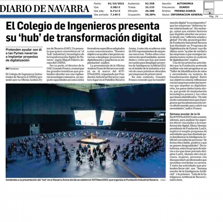Fotografía del pantallazo de la noticia en la edición impresa del Diario de Navarra