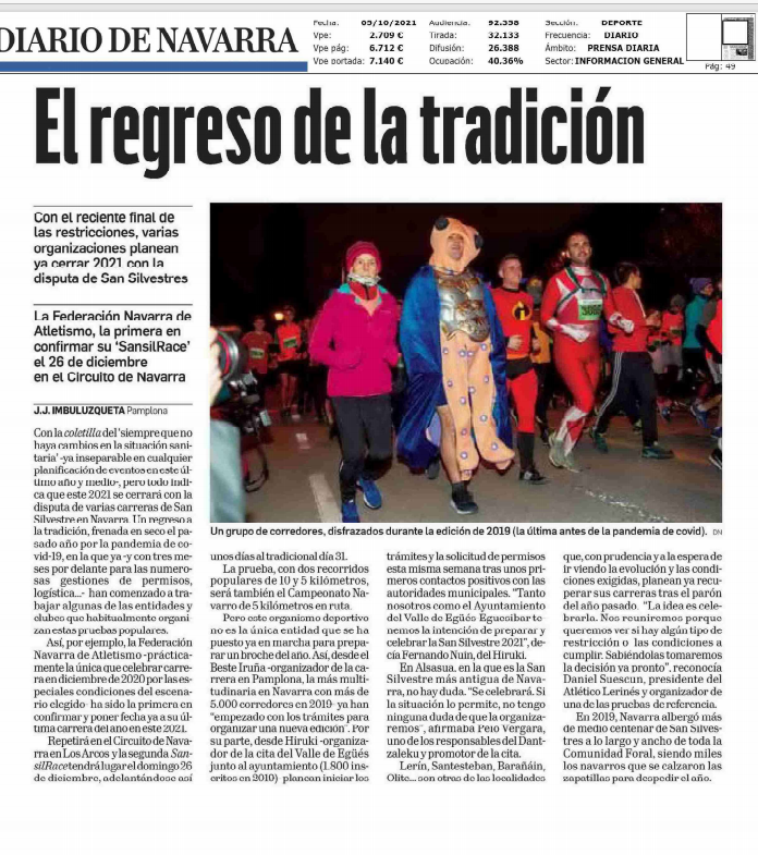 Fotografía del pantallazo de la noticia en la edición impresa del Diario de Navarra