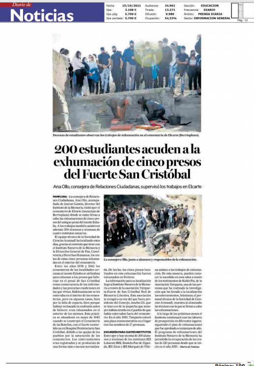 Fotografía del pantallazo de la noticia en la edición impresa del Diario de Noticias