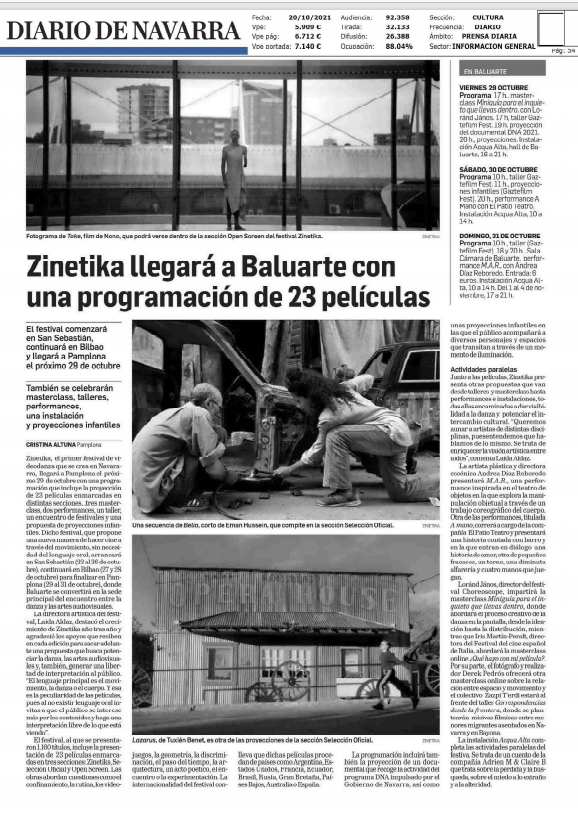 Fotografía del pantallazo de la noticia en la edición impresa del Diario de Navarra