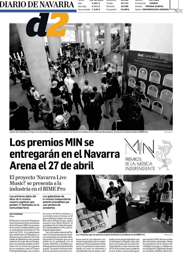 Fotografía del pantallazo de la noticia en la edición impresa del Diario de Navarra.