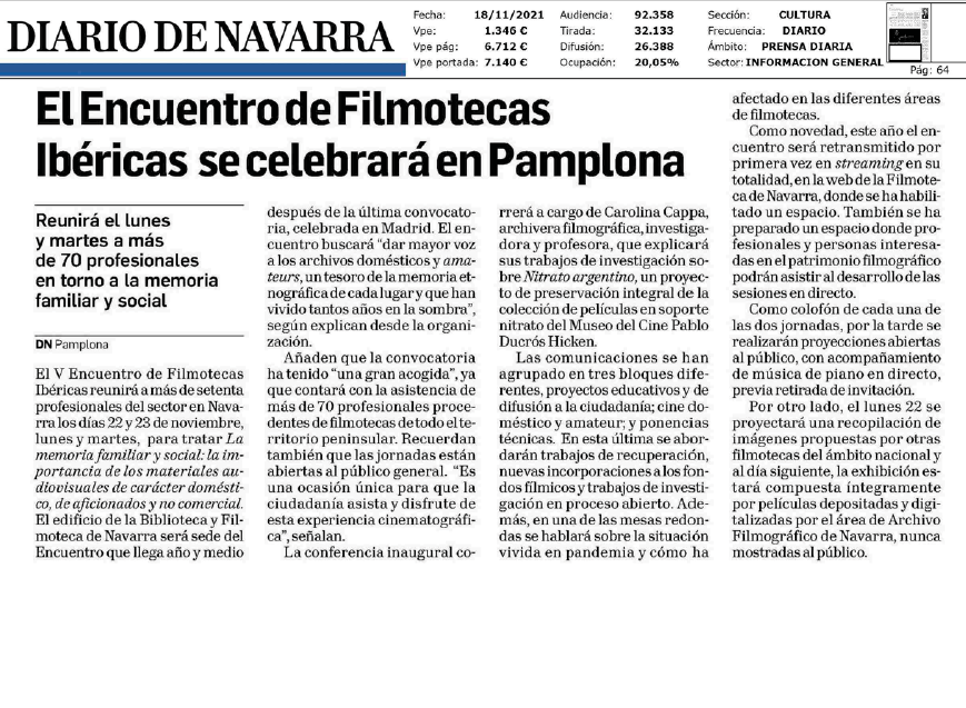 Fotografía del pantallazo de la noticia en la edición impresa del Diario de Navarra.