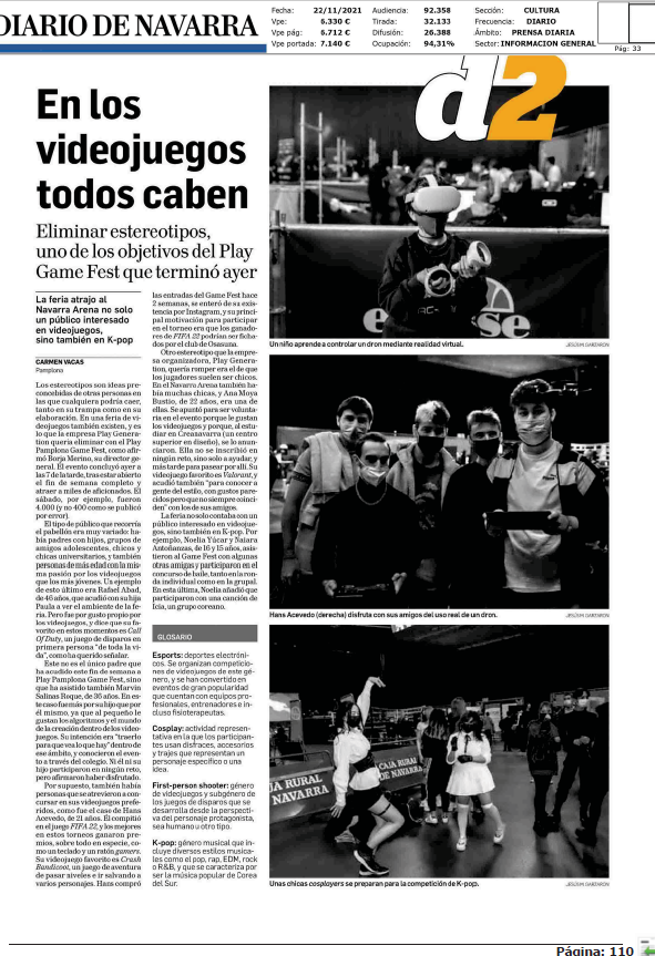 Fotografía del pantallazo de la noticia en la edición impresa del Diario de Navarra