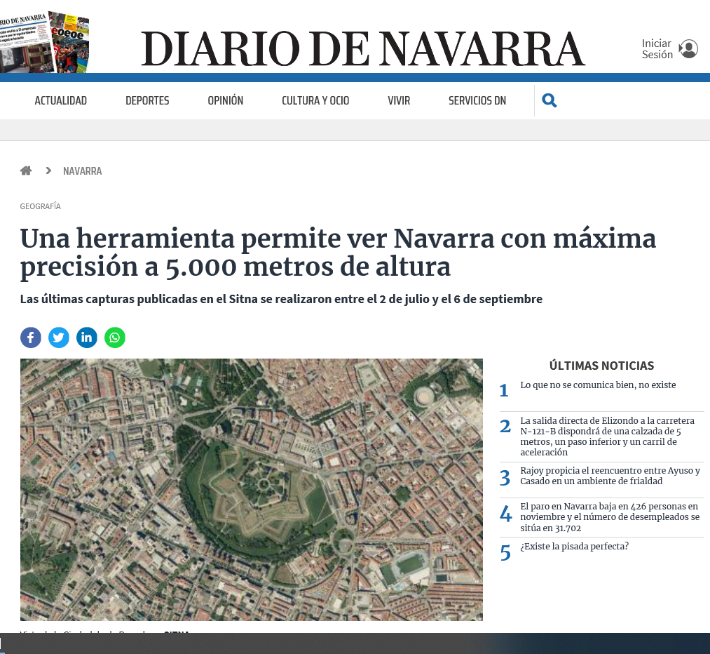 Fotografía del pantallazo de la noticia en la edición online del Diario de Navarra