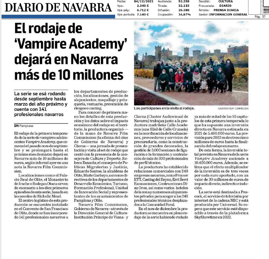 Fotografía del pantallazo de la noticia en la edición impresa del Diario de Navarra.