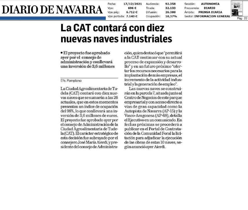 Fotografía del pantallazo de la noticia en la edición impresa del Diario de Navarra.