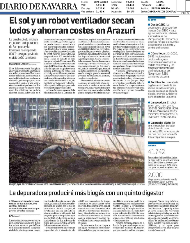 Fotografía del pantallazo de la noticia en la edición impresa del Diario de Navarra.