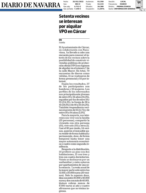 Fotografía del pantallazo de la noticia en la edición impresa del Diario de Navarra