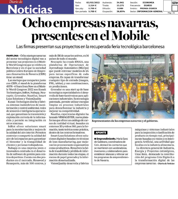 Fotografía del pantallazo de la noticia en la edición impresa del Diario de Noticias 