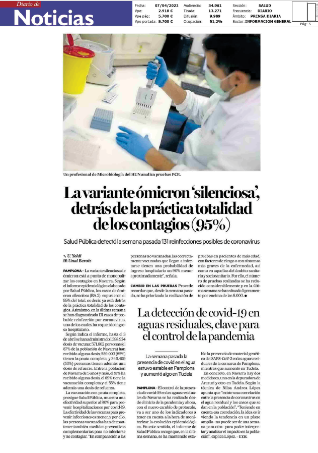 Fotografía del pantallazo de la noticia en la edición impresa del Diario de Noticias