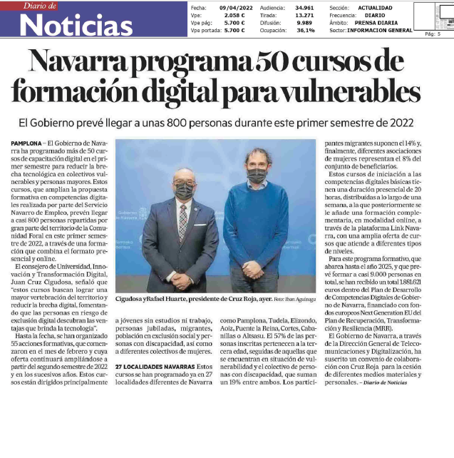 Fotografía del pantallazo de la noticia en la edición impresa del Diario de Noticias