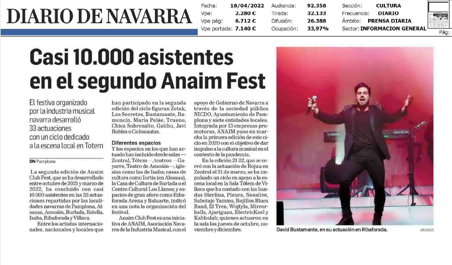 Fotografía del pantallazo de la noticia en la edición impresa del Diario de Navarra