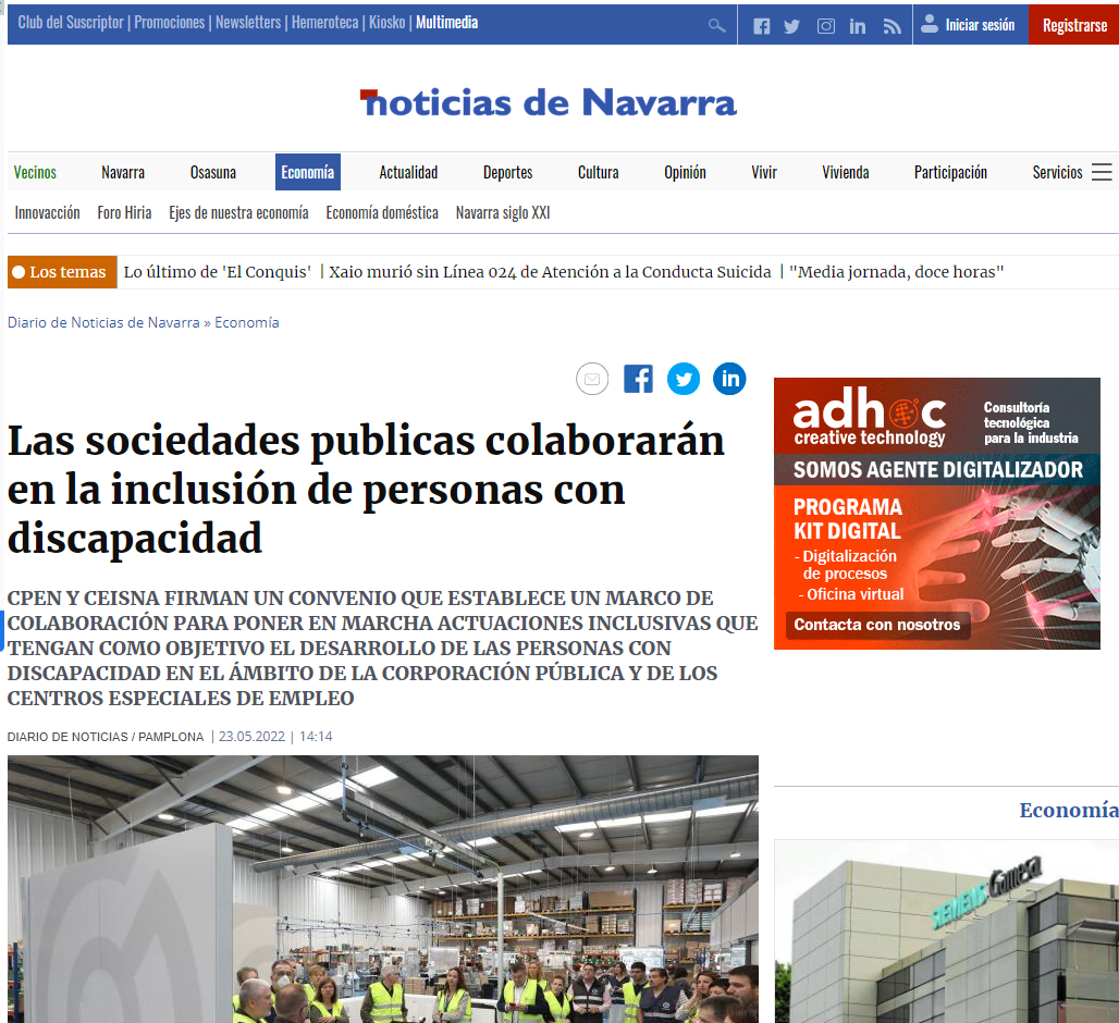 Fotografía del pantallazo de la noticia online en Diario de Noticias