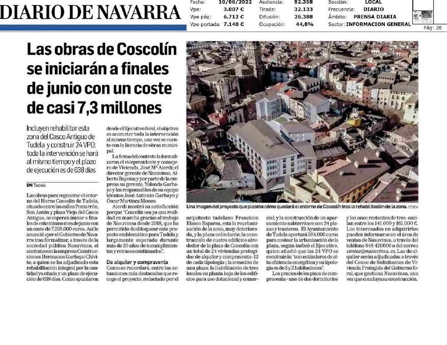 Fotografía del pantallazo de la noticia en la edición impresa del Diario de Navarra.