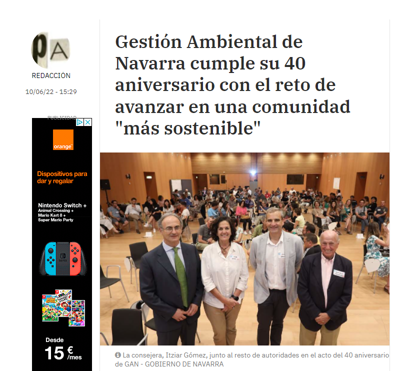 Fotografía del pantallazo de la noticia en la edición online de Pamplona Actual 