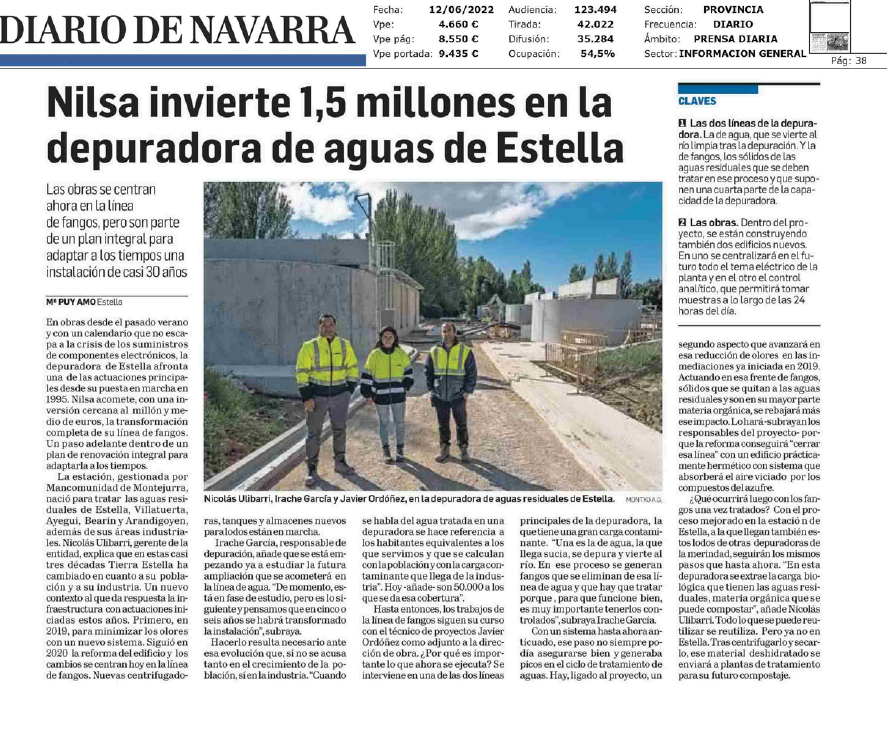 Fotografía del pantallazo de la noticia en la edición impresa del Diario de Navarra