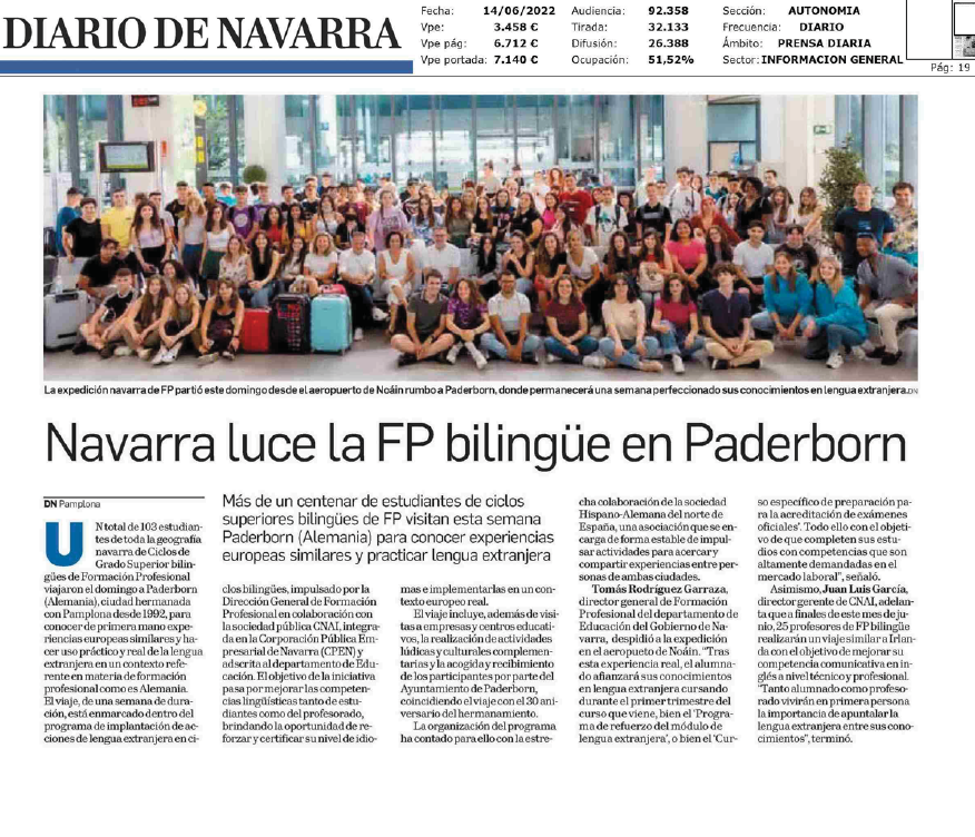 Fotografía del pantallazo de la noticia en la edición impresa del Diario de Navarra