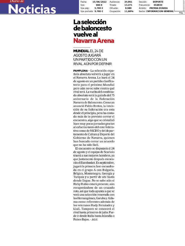 Fotografía del pantallazo de la noticia en la edición impresa del Diario de Noticias 