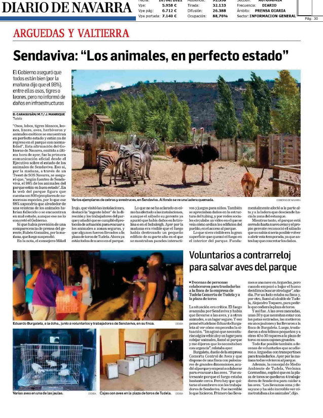 Fotografía del pantallazo de la noticia en la edición impresa del Diario de Navarra