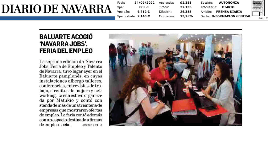 Fotografía del pantallazo de la noticia en la edición impresa del Diario de Navarra