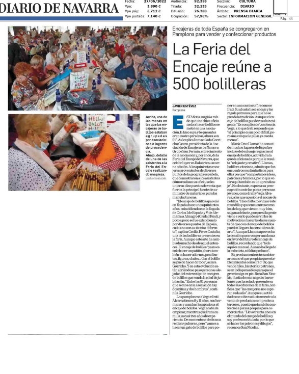 Fotografía del pantallazo de noticia en la edición impresa del Diario de Navarra